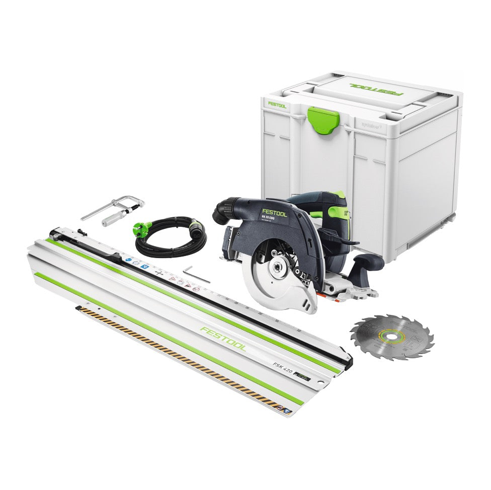 Festool HK 55 EBQ Plus FSK 420 Handkreissäge 1200 W 160 mm ( 574678 ) + Kreissägeblatt + Kappschiene + Systainer