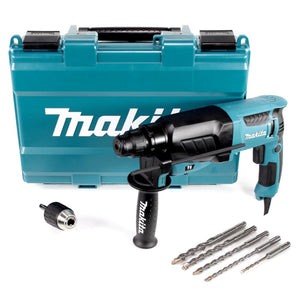 Makita HR 2630 X7 - 800 Watt 2,4 Joule Bohrhammer mit SDS - Plus Aufnahme im Koffer + SDS-VPlus Hammerbohrer-Set 5 tlg.