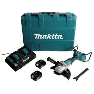 Makita DGA 900 PGKX2 Akku Winkelschleifer 36V ( 2x18V ) 230mm Brushless + 2x Akku 6,0Ah + Doppelladegerät + Ezynut + Koffer