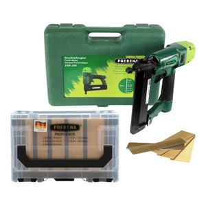 Prebena 2XR-J50 Druckluftnagler 4,0 - 7,0 Bar + PROFI-J-BOX Stauchkopfnägel Brads 12500 Stk. + Koffer