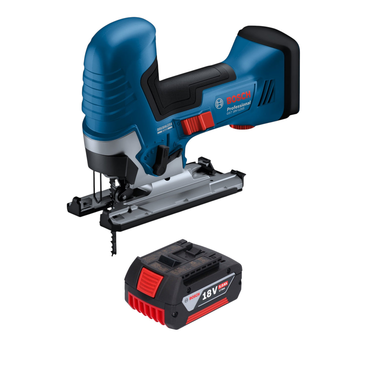 Bosch GST 18V-125 S Professional Akku Stichsäge 18 V 125 mm Brushless + 1x Akku 5,0 Ah - ohne Ladegerät