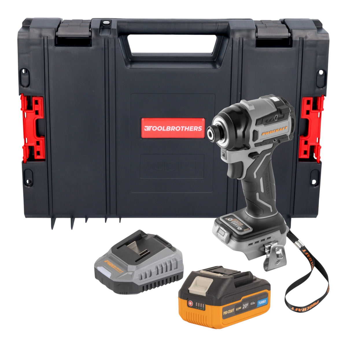 Procraft Industrial ID20Abb Akku Schlagschrauber 20 V 180 Nm 1/4" + 1x Akku 4,0 Ah + Ladegerät + RHINO Toolcase