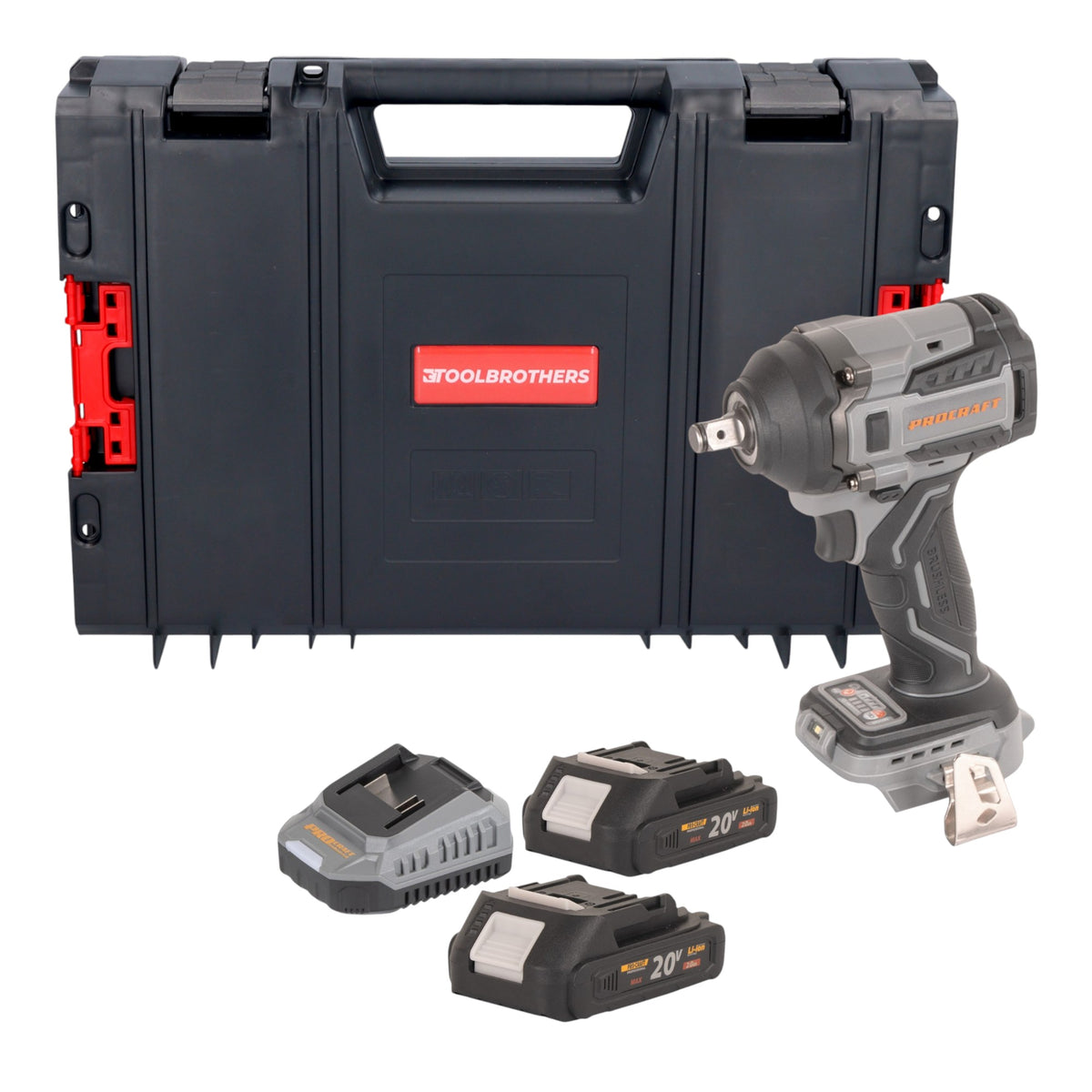 Procraft Industrial IW550Abb Akku Schlagschrauber 20 V 550 Nm 1/2" + 2x Akku 2,0 Ah + Ladegerät + RHINO Toolcase