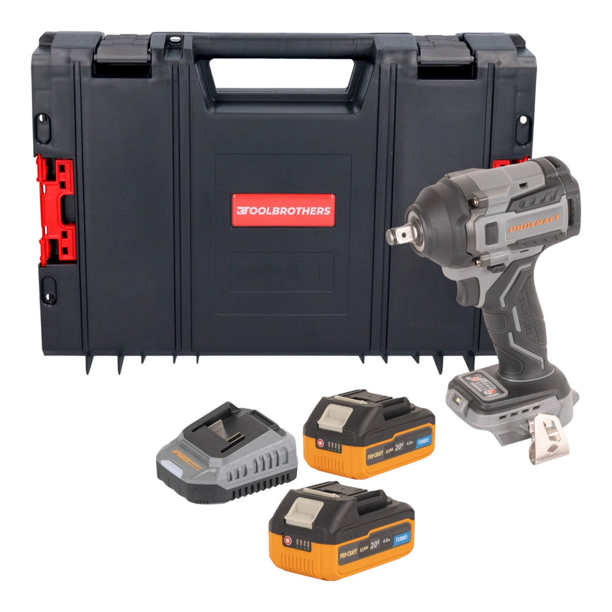 Procraft Industrial IW550Abb Akku Schlagschrauber 20 V 550 Nm 1/2" + 2x Akku 4,0 Ah + Ladegerät + RHINO Toolcase