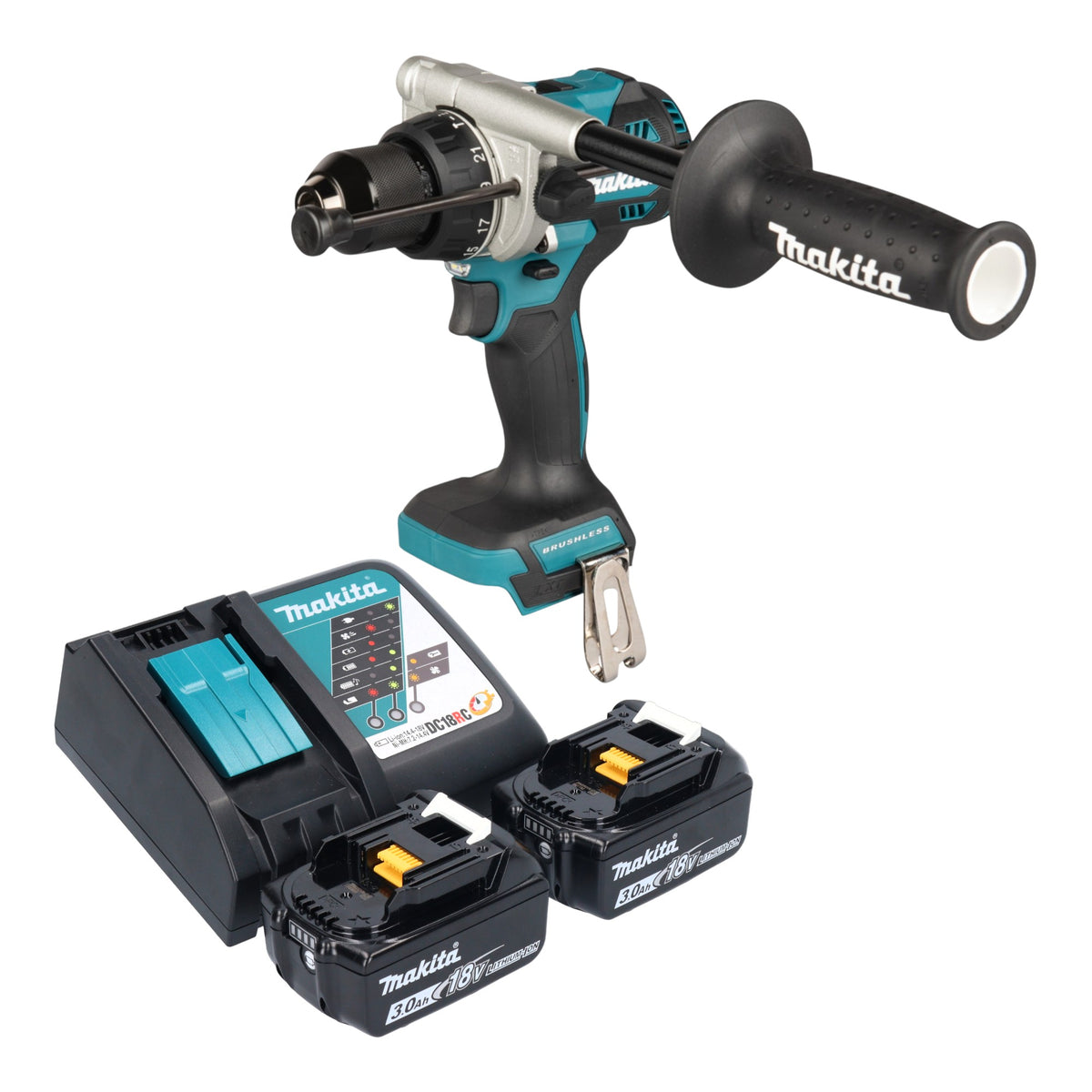 Makita DHP 492 RF Akku Schlagbohrschrauber 18 V 141 Nm Brushless + 2x Akku 3,0 Ah + Ladegerät