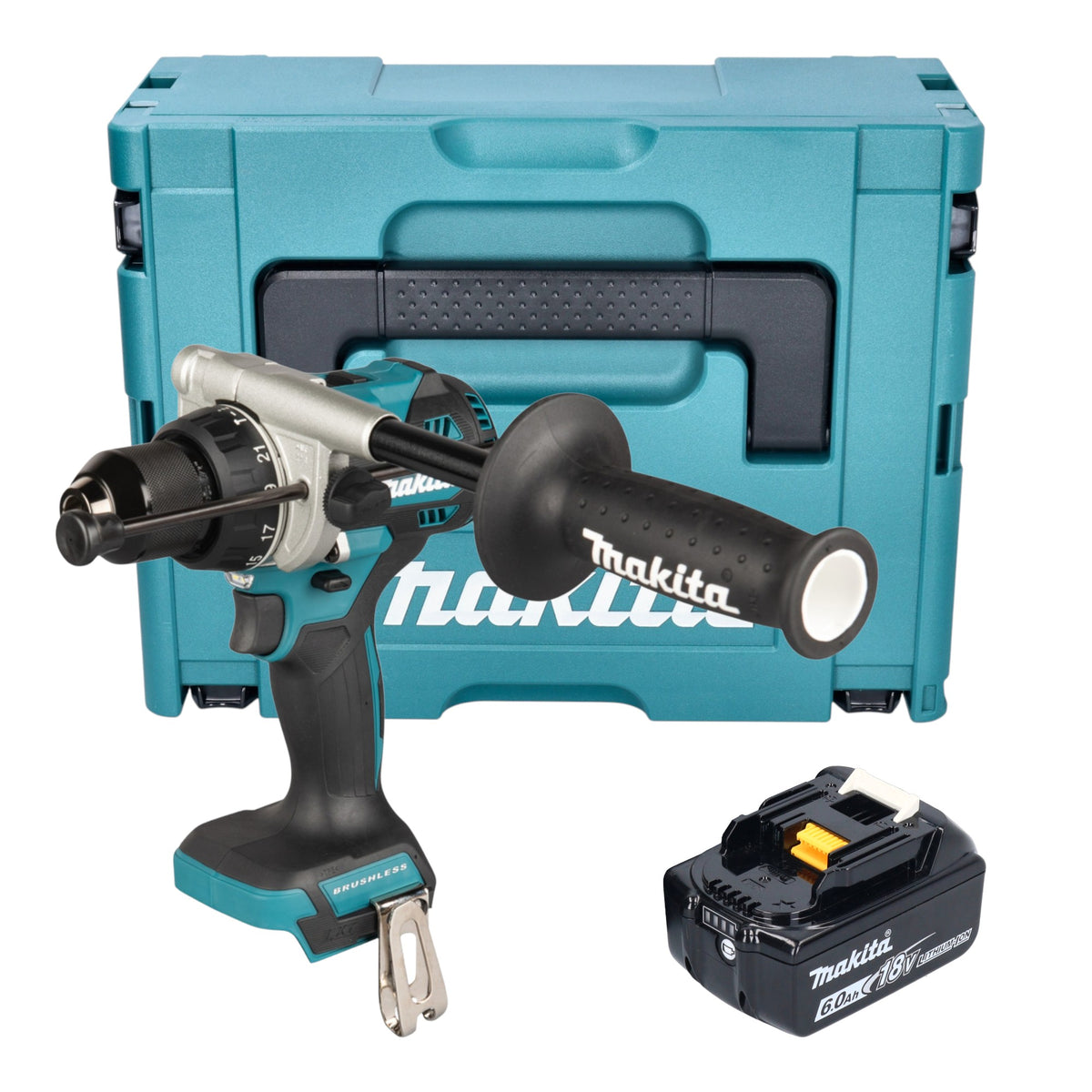 Makita DHP 492 G1J Akku Schlagbohrschrauber 18 V 141 Nm Brushless + 1x Akku 6,0 Ah + Makpac - ohne Ladegerät
