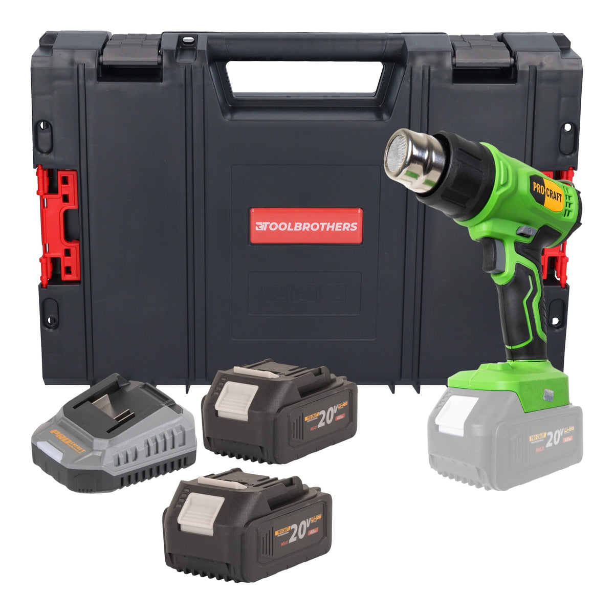 Procraft PH24bb Akku Heißluftpistole 20 V 50 - 550 °C + 2x Akku 4,0 Ah + Ladegerät + RHINO Toolcase