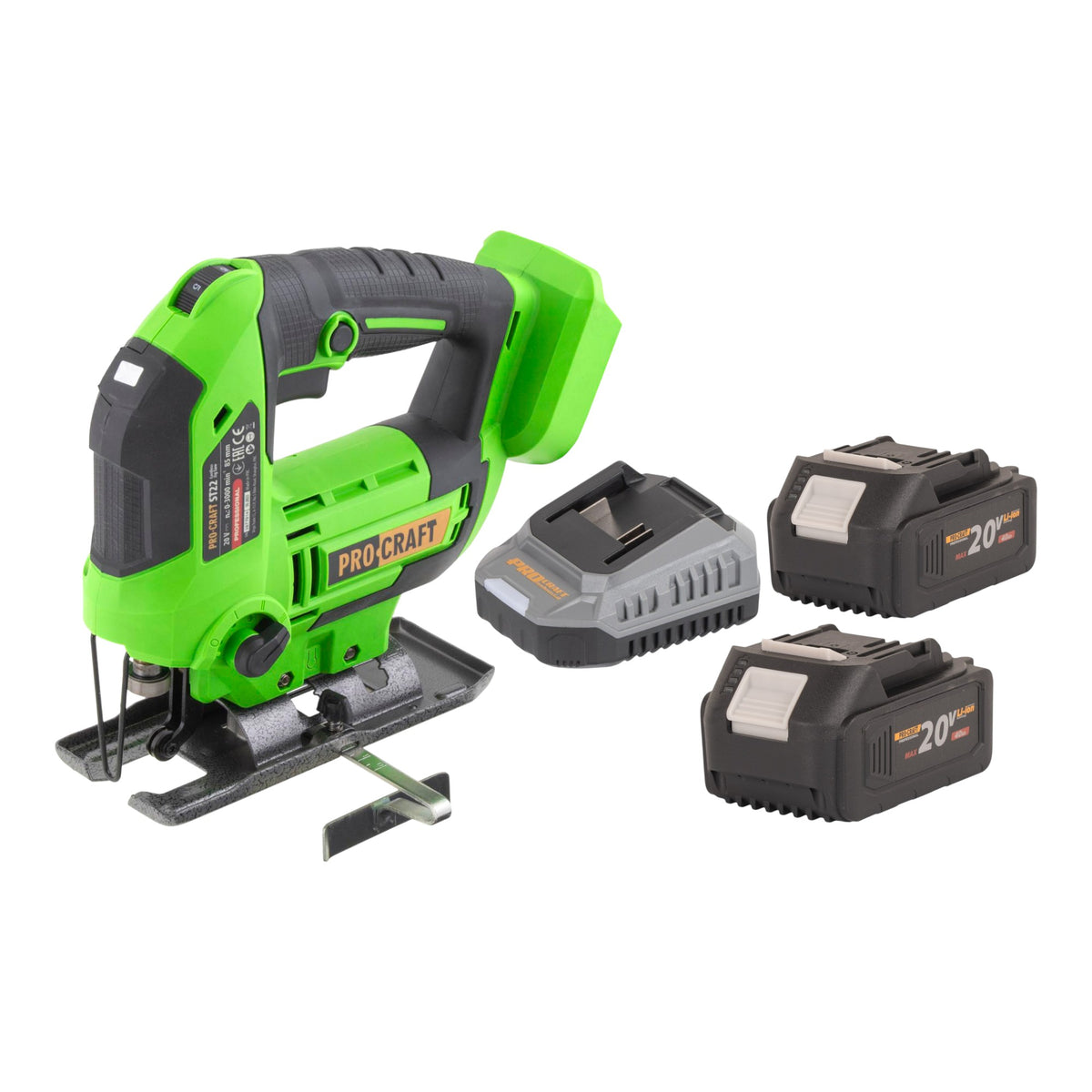 Procraft ST22 Akku Stichsäge 20 V 135 mm Brushless + 2x Akku 4,0 Ah + Ladegerät