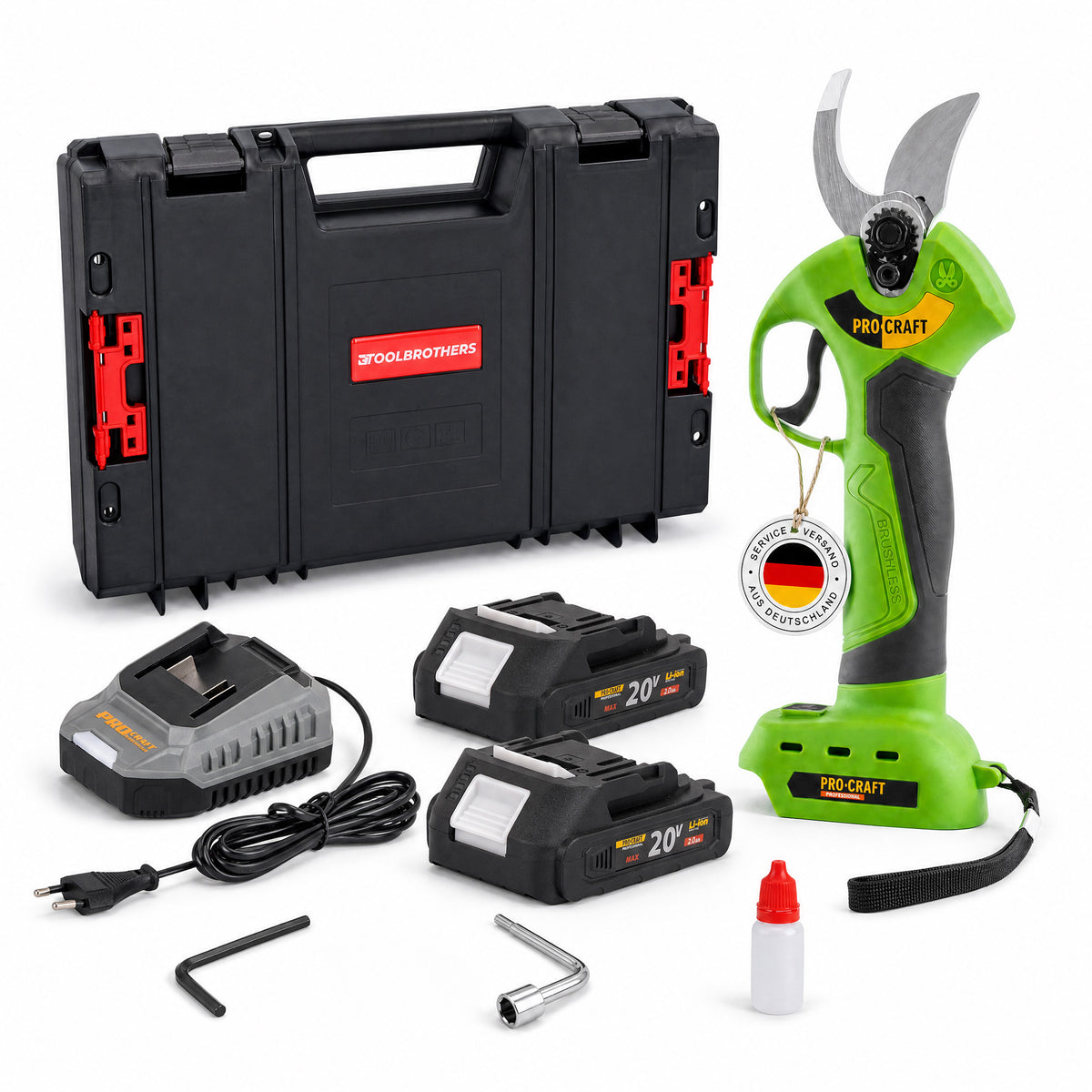 Procraft ES28Li bb Akku Astschere Gartenschere 20 V 25 mm + 2x Akku 2,0 Ah + Ladegerät + RHINO Toolcase