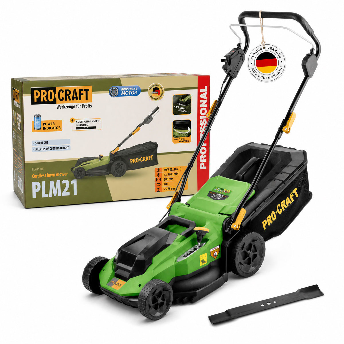 Procraft PLM21bb Akku Rasenmäher 40 V ( 2x 20 V ) 380 mm Brushless Solo - ohne Akku, ohne Ladegerät