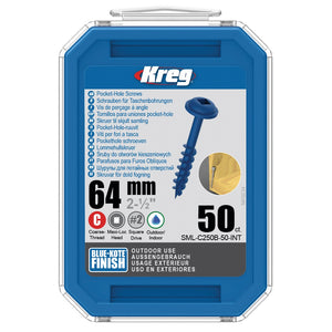 KREG Pocket-Hole Linsenkopfschraube 64 mm 50 Stk. outdoor ( SML-C250B-50 ) Vierkantantrieb Teilgewinde Grobgewinde selbstschneidend gebläut