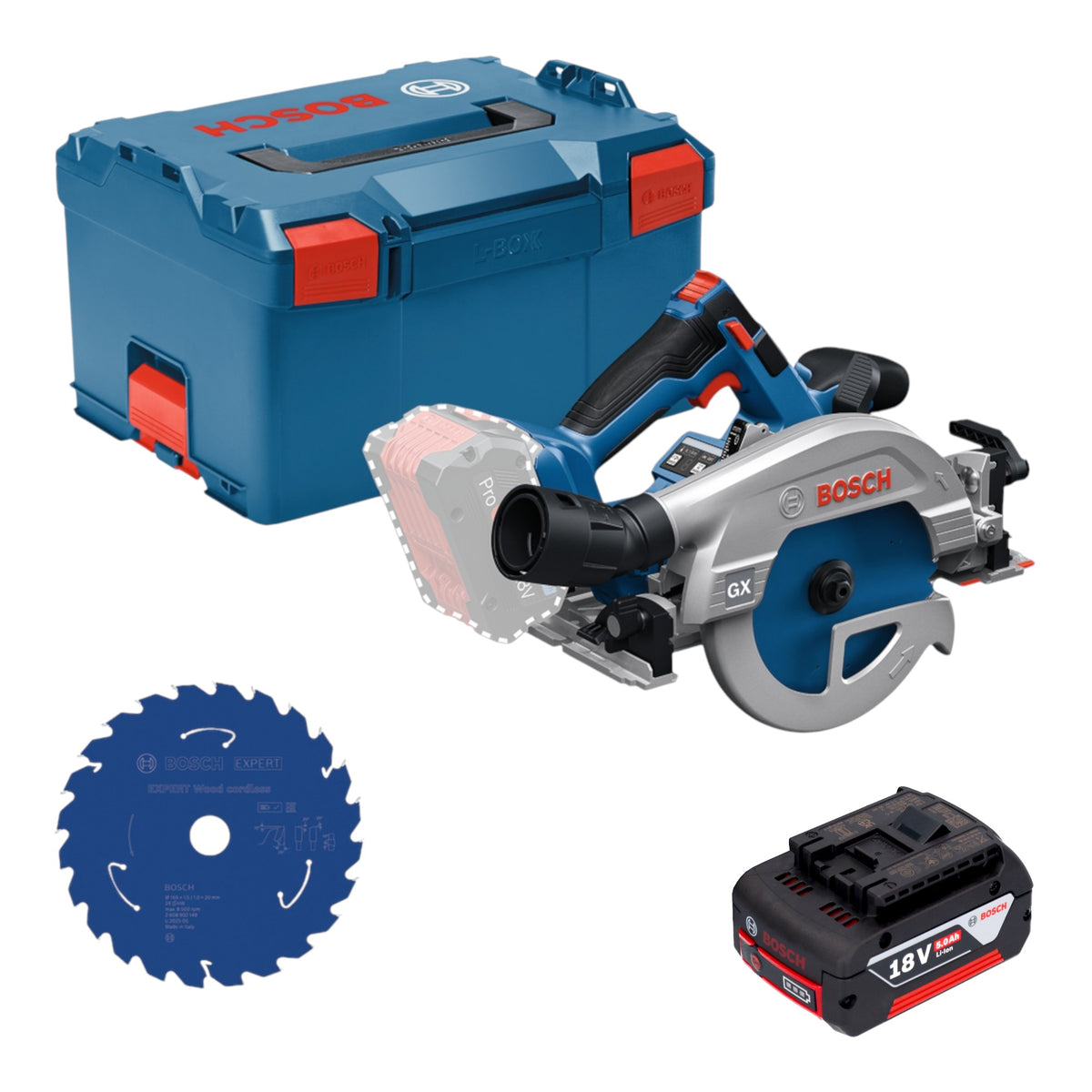 Bosch GKS 18V-57-2 GX Professional Akku Kreissäge 18 V 165 mm Brushless + 1x Akku 5,0 Ah + L-Boxx - ohne Ladegerät
