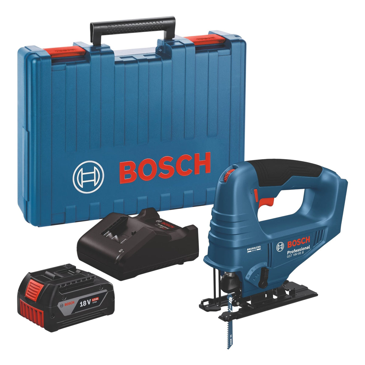 Bosch GST 18V-95 B Professional Akku Stichsäge 18 V 95 mm Brushless ( 06015B7002 ) + 1x Akku 4,0 Ah + Ladegerät + Koffer
