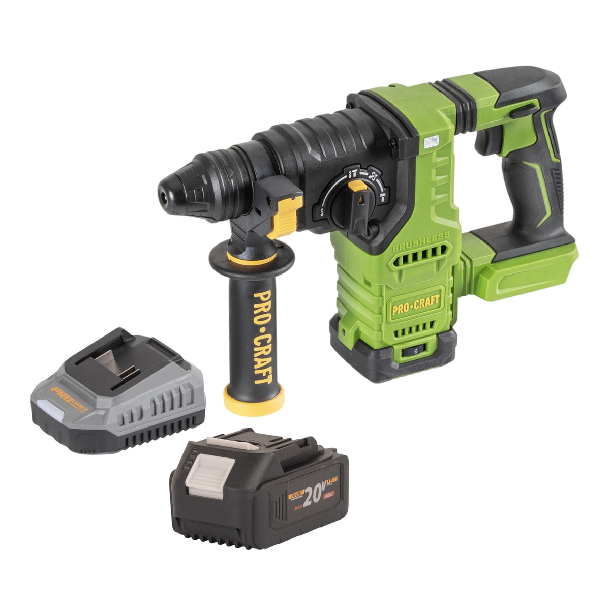 Procraft PHA30bb Akku Bohrhammer 20 V 2,8 J SDS plus Brushless + 1x Akku 4,0 Ah + Ladegerät