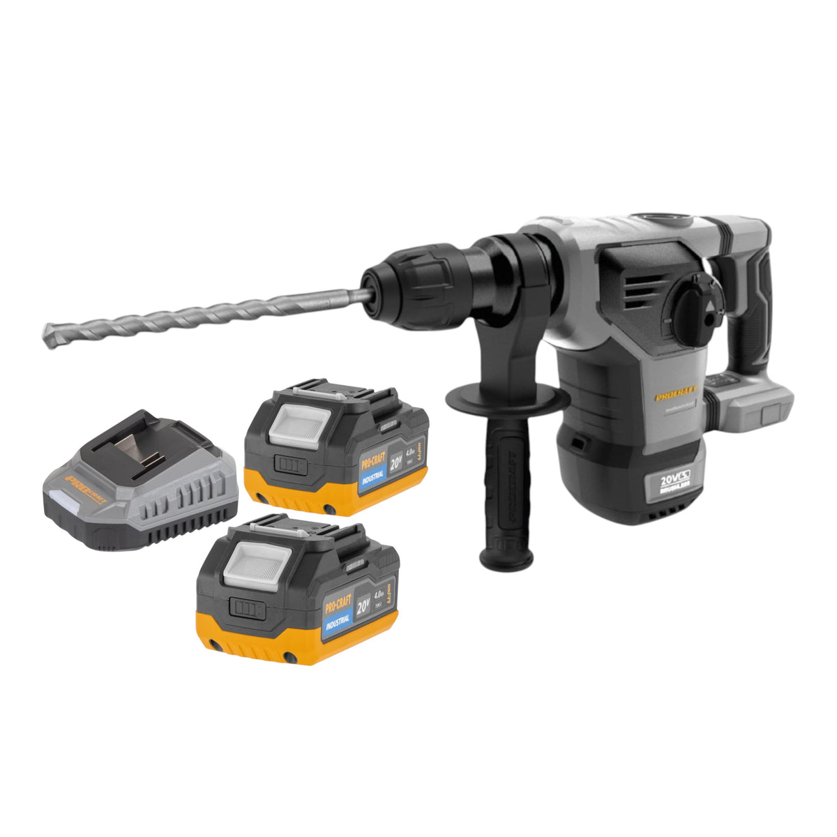 Procraft Industrial HD20B-BB Akku Kombihammer 20 V 5 J SDS plus Brushless + 2x Akku 4,0 Ah + Ladegerät