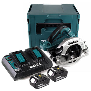 Makita DHS 782 PT2J Akku Handkreissäge 36V (2x18V) 190 mm Brushless im Makpac + 2x 5,0 Ah Akku + Doppelladegerät