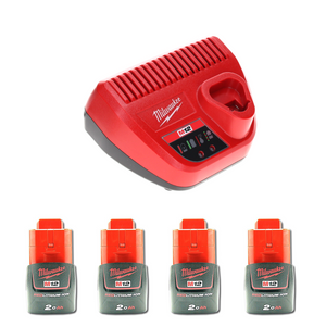Milwaukee Akku Starter Set 12 V mit 4x Akku 2,0 Ah + M12 C12C Ladegerät