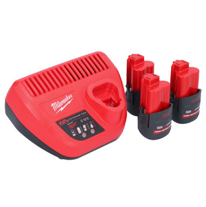 Milwaukee M12 HNRG-253 Akku Starter Set High Output 12 V + 3x HB2.5 Akku 2,5 Ah ( 4932480164 ) + M12 C12 C Ladegerät ( 4932352000 )