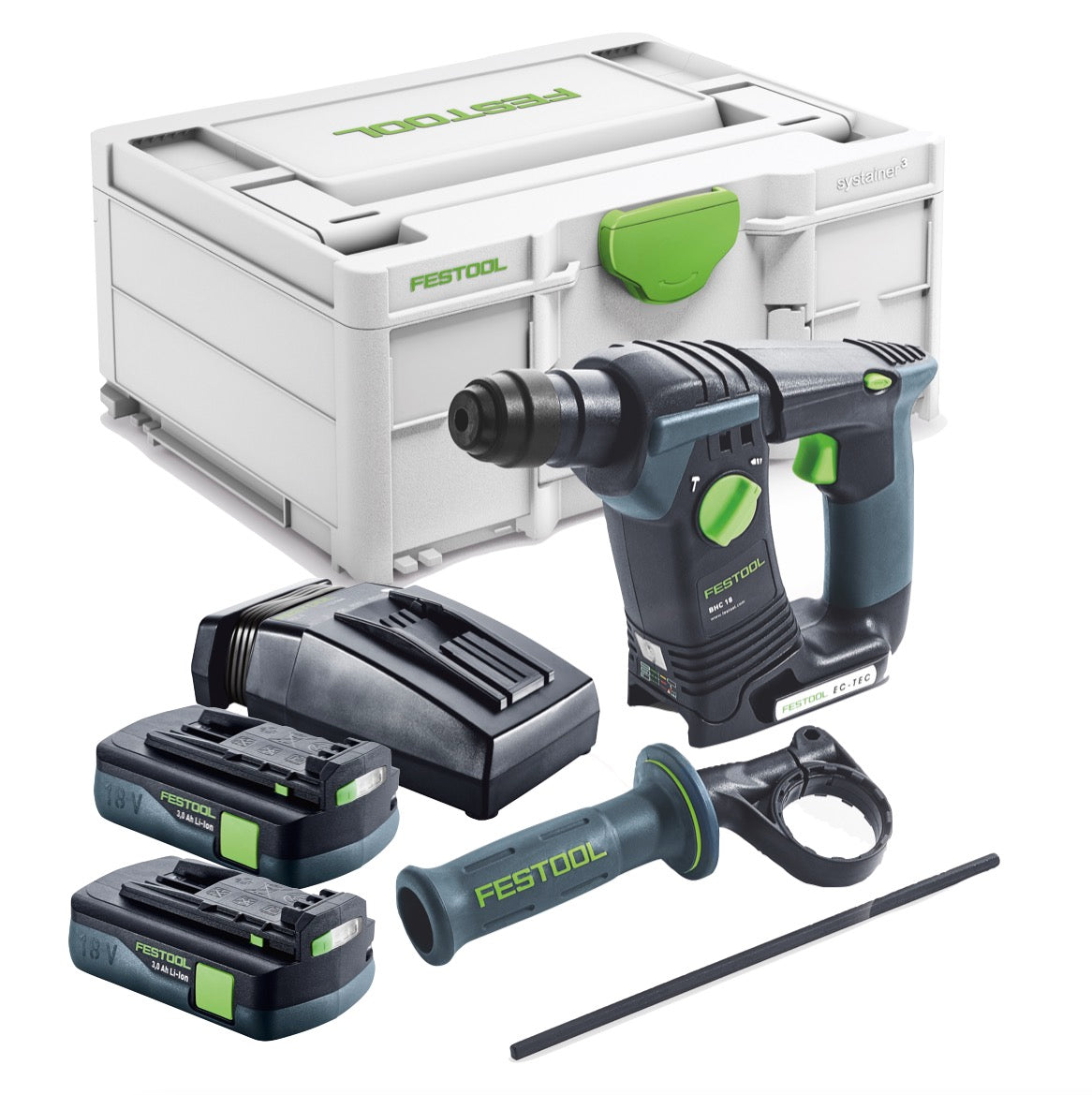 Festool BHC 18-Basic Akku Bohrhammer 18 V 1,8 J SDS Plus Brushless + 2x Akku 3,0 Ah + Ladegerät + Systainer