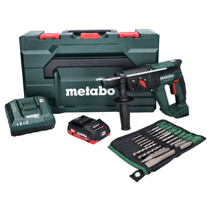 Metabo KH 18 LTX 24 Akku Kombihammer 18 V 2,1 J SDS plus + 1x Akku 4,0 Ah + Ladegerät + 10 tlg. Bohrer und Meißel Set + metaBOX