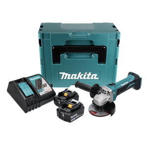 Makita DGA 452 RFJ Akku Winkelschleifer 18 V 115 mm + 2x Akku 3,0 Ah + Ladegerät + Makpac