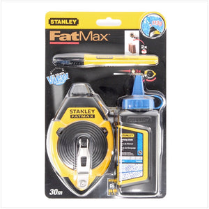 STANLEY FatMax 30 Meter Schlagschnur-Set mit blauer Kreide und Permanent Marker ( 0-47-681 )