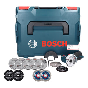 Bosch GWS 12V-76 Professional Akku Winkelschleifer 12 V 76 mm Brushless + 9x Extra Trennscheiben + L-Boxx - ohne Akku, ohne Ladegerät