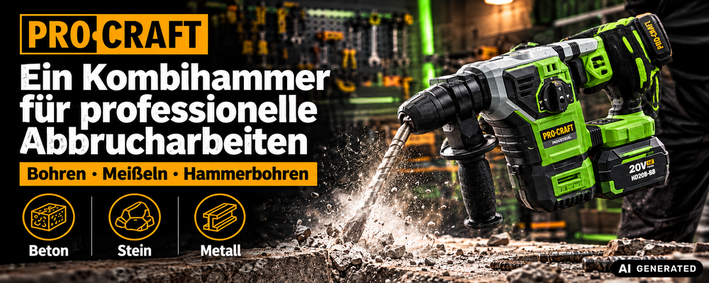 Procraft Industrial HD20B-BB-C Akku Kombihammer 20 V 5 J SDS plus Brushless + 2x Akku 8,0 Ah + Ladegerät + Koffer