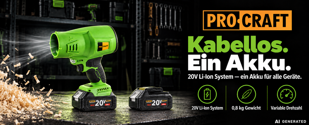 Procraft PB18 Akku Laubbläser 20 V + 1x Akku 3,0 Ah + Ladegerät