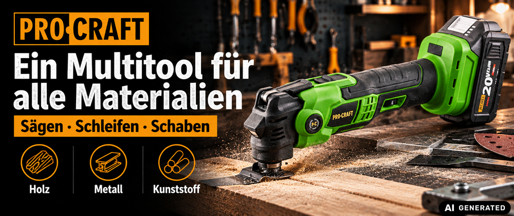 Procraft PMT22bb Akku Multifunktionswerkzeug 20 V Brushless + 2x Akku 4,0 Ah + Ladegerät + RHINO Toolcase