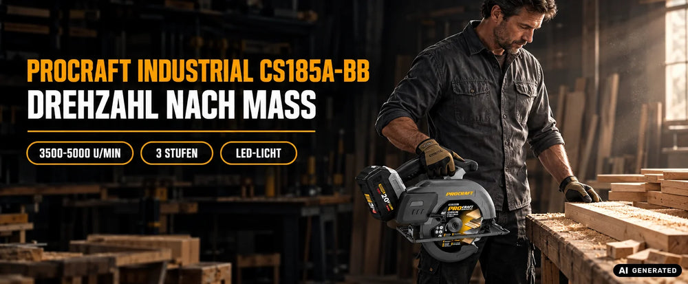 Procraft Industrial CS185A-BB Akku Handkreissäge 20 V 185 mm Brushless Solo - ohne Akku, ohne Ladegerät