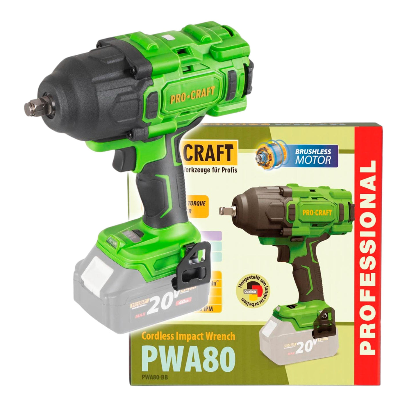 Procraft PWA80bb Akku Schlagschrauber 20 V 1600 Nm 1/2" Brushless Solo - ohne Akku, ohne Ladegerät