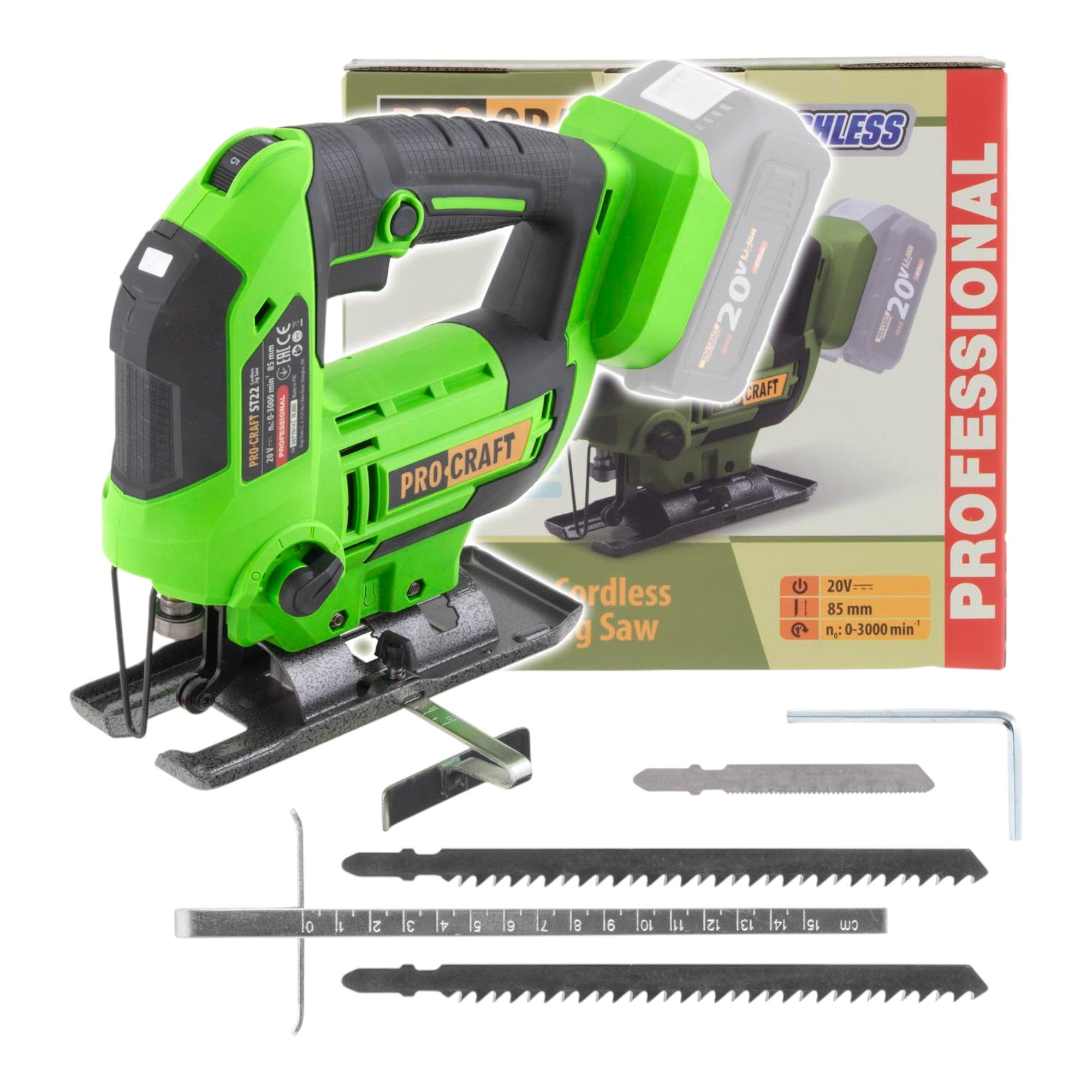 Procraft ST22 Akku Stichsäge 20 V 80 mm Brushless Solo - ohne Akku, ohne Ladegerät
