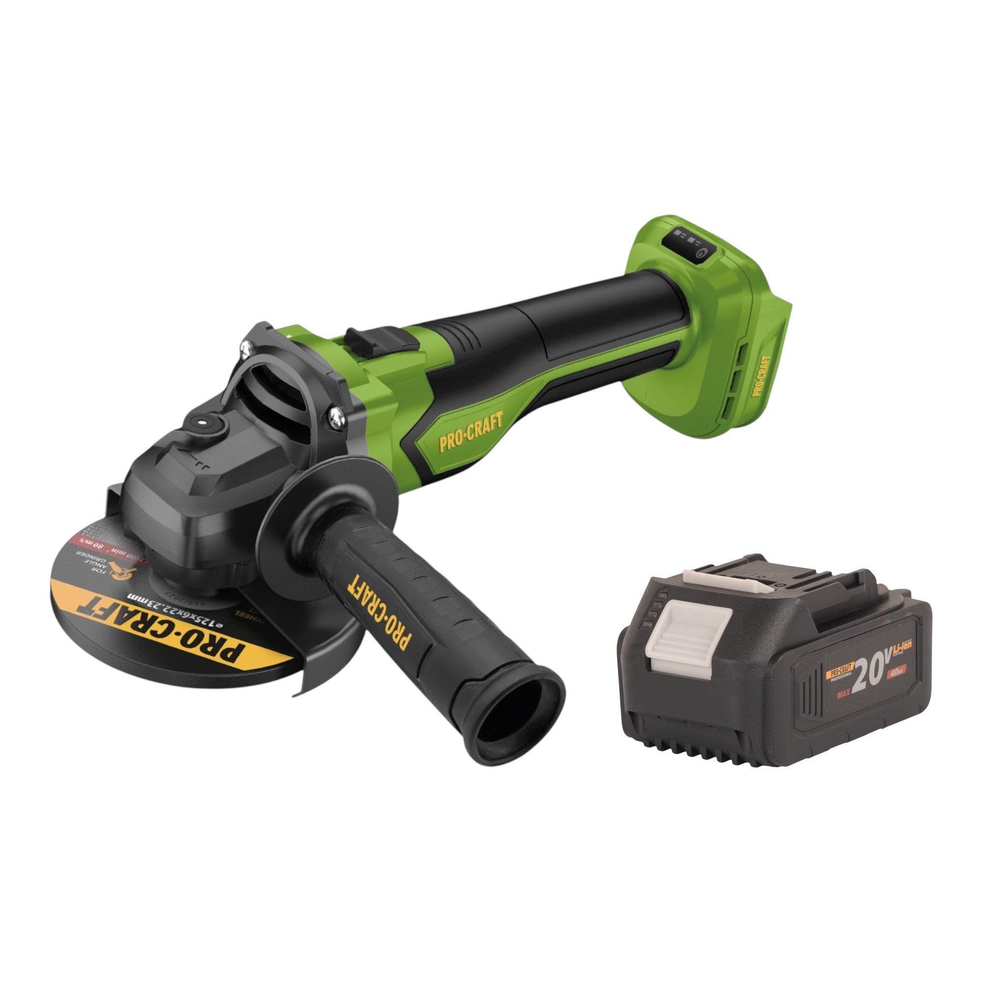 Procraft PGA22-BB Akku Winkelschleifer 20 V 125 mm Brushless + 1x Akku 4,0 Ah - ohne Ladegerät