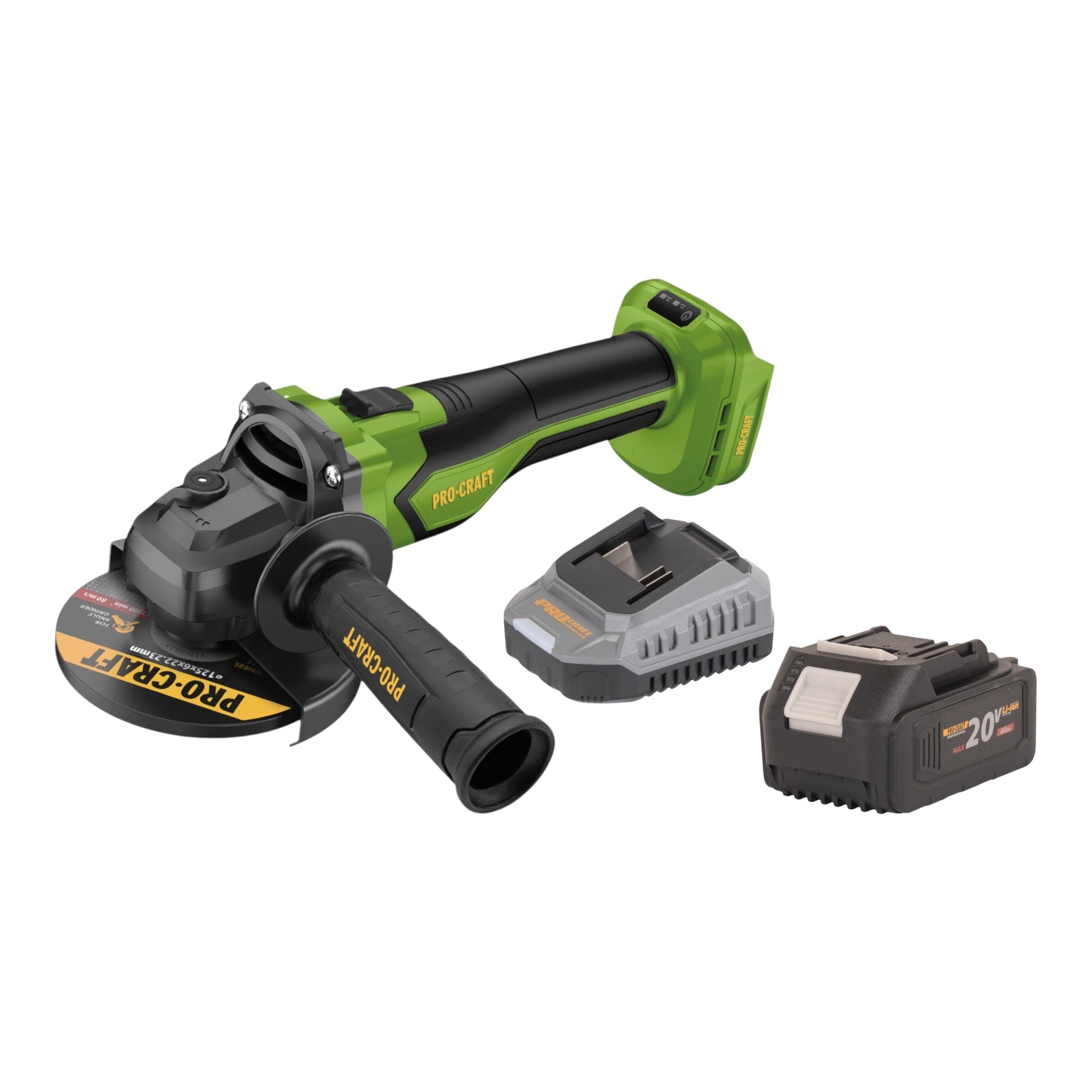 Procraft PGA22-BB Akku Winkelschleifer 20 V 125 mm Brushless + 1x Akku 4,0 Ah + Ladegerät