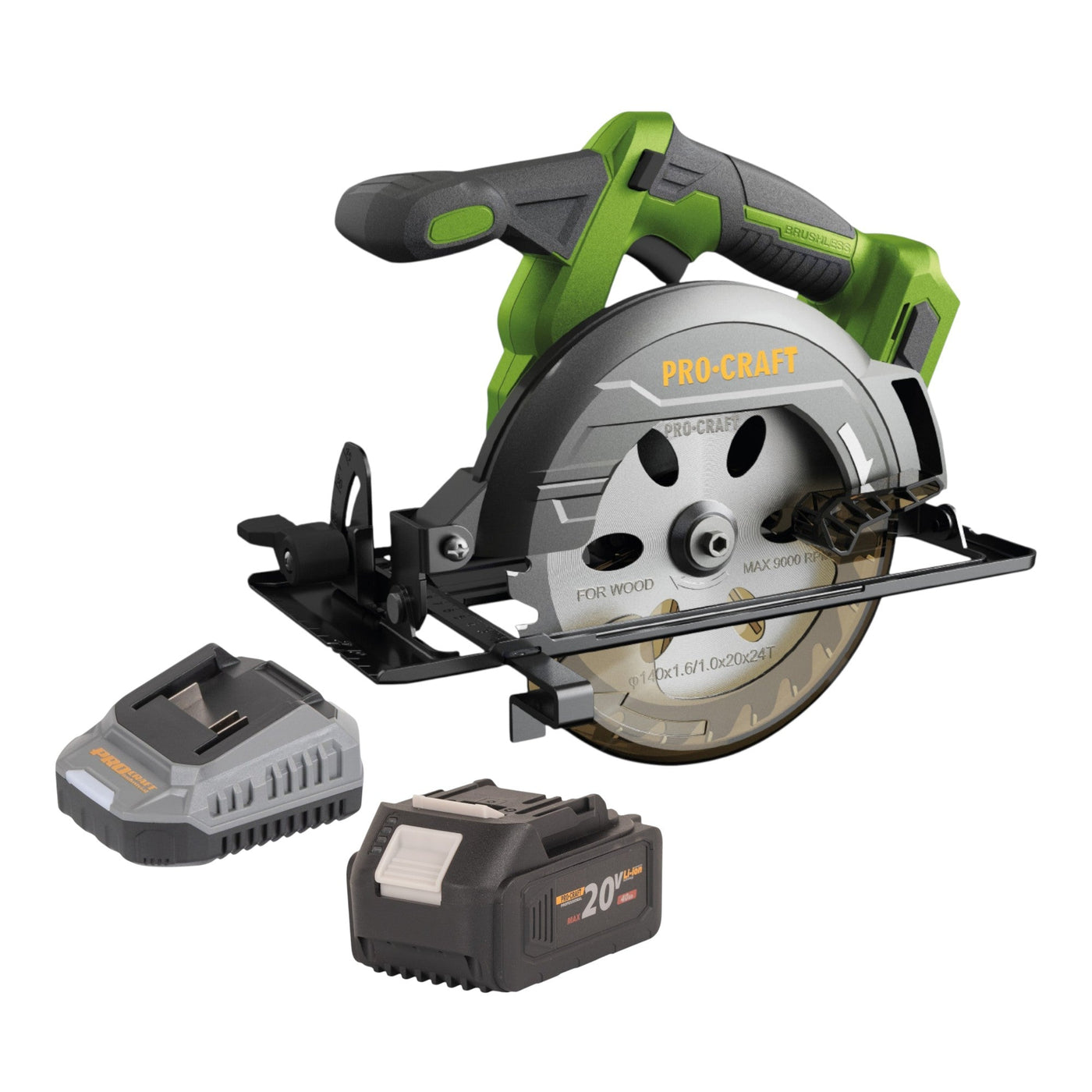Procraft PCA32-BB Akku Handkreissäge 20 V 165 mm Brushless + 1x Akku 4,0 Ah + Ladegerät