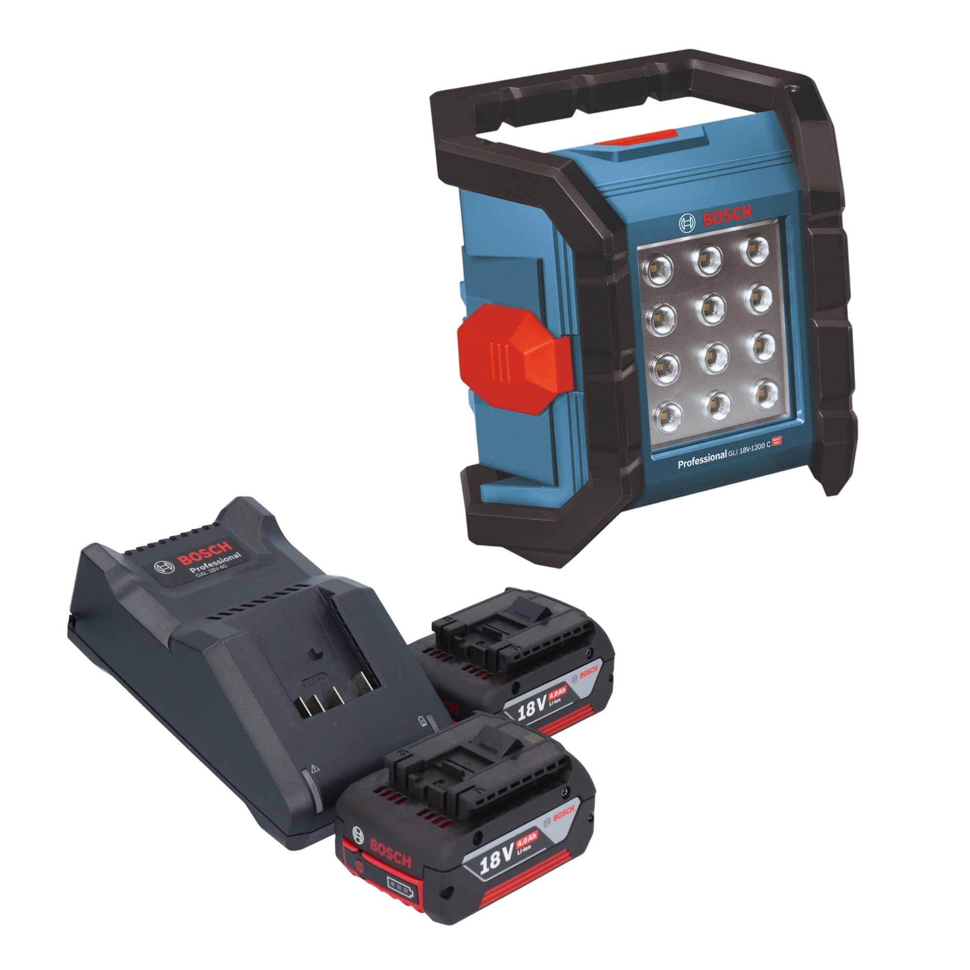 Bosch GLI 18V-1200 C Professional Akku Baustrahler 18 V 1200 lm + 2x Akku 4,0 Ah + Ladegerät