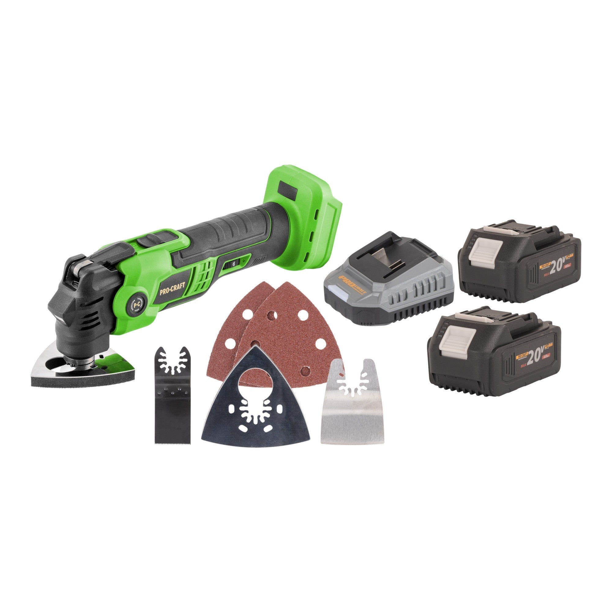 Procraft PMT22bb Akku Multifunktionswerkzeug 20 V Brushless + 2x Akku 4,0 Ah + Ladegerät