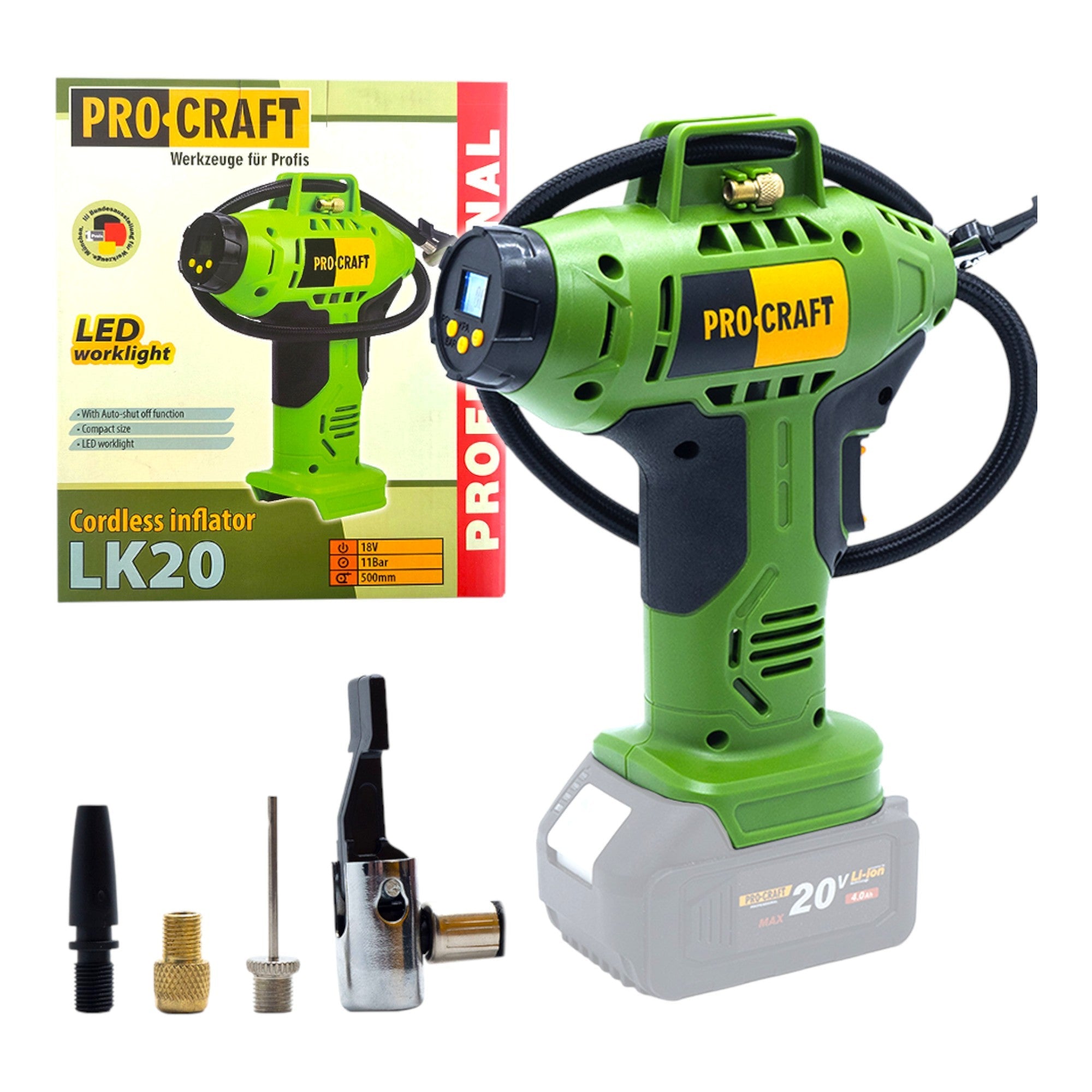 Procraft LK20 Akku Kompressor 20 V 11 bar Solo - ohne Akku, ohne Ladegerät