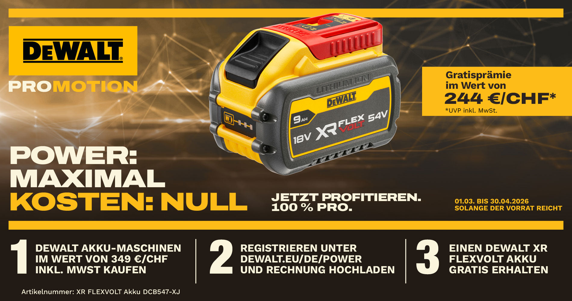 DEWALT POWER 2026: Gratis XR FLEXVOLT Akku sichern