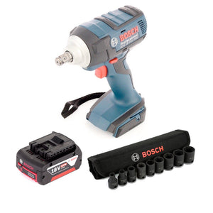 Bosch GDS 18 V-EC 250 Professional brushless Akku Dreh Schlagschrauber mit Einlage und GBA 6 Ah Akku L-Boxx ready + 1/2" Steckschlüssel Einsätze Außen Sechskant Nüsse Set 9 tlg. ( 2608551100 )