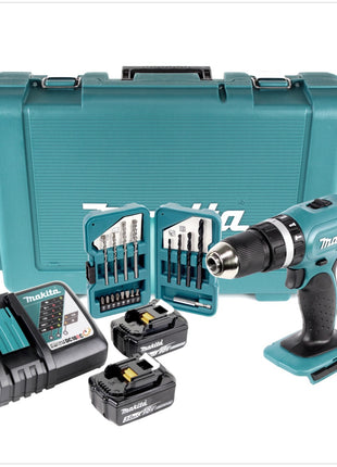 Makita DHP453 RFE 18 V Akku Schlagbohrschrauber im Koffer + 2 x BL1830 3,0 Ah Akku + DC18RC Ladegerät + Bits/Bohrer - Toolbrothers