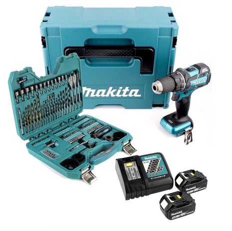 Makita DDF 480 RTJ Akku Bohrschrauber 18 V Brushless + 2x 5,0 Ah Akku + Ladegerät + 100 tlg. Bit & Bohrer Set + Makpac - Toolbrothers