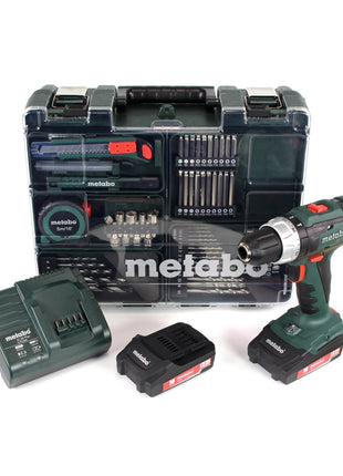 Metabo BS 18 L Set Akku Bohrschrauber 18 V 50 Nm ( 602321870 ) + 2x Akku 2,0 Ah + Ladegerät + Bit Bohrer Set + Koffer - Toolbrothers