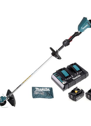 Makita DUR 364 LUT2 Akku Rasentrimmer 36V ( 2x 18V ) 250/350mm Brushless + 2x Akku 5,0Ah + Doppelladegerät - Toolbrothers