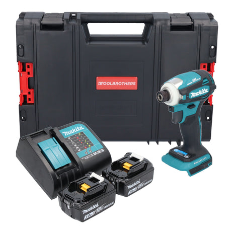 Makita DTD 172 SFJ-R llave de impacto a batería 18 V 180 Nm 1/4" sin escobillas + 2x batería 3,0 Ah + cargador + RHINO