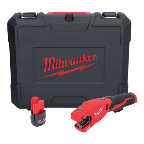 Milwaukee M12 PCSS-251C cortatubos de acero inoxidable a batería 12 V 12 - 28 mm + 1x batería 2,5 Ah + estuche - sin cargador