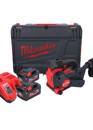 Lijadora de banda a batería Milwaukee M18 FBTS75-552X 18 V 75 x 457 mm sin escobillas + 2x batería 5,5 Ah + cargador + caja HD