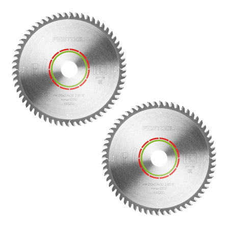 Festool HW 210x2,4x30 TF60 piła tarczowa LAMINATE/HPL 2 szt. ( 2x 493200 ) 210 x 2,4 x 30 mm 60 zębów do laminatów, płyt powlekanych, szkła akrylowego, płyt z żywicy melaminowej i materiałów typu solid surface