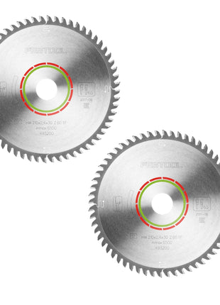 Hoja de sierra circular Festool HW 210x2,4x30 TF60 LAMINADO/HPL 2 piezas (2x 493200) 210 x 2,4 x 30 mm 60 dientes para laminado, paneles revestidos, vidrio acrílico, paneles de resina de melamina y materiales de superficie sólida